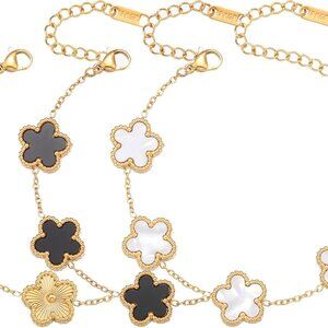 Four Leaf Clover Bracelet Set for Women - 3Pcs 18K Gold Plated Flower Lucky 4 Le